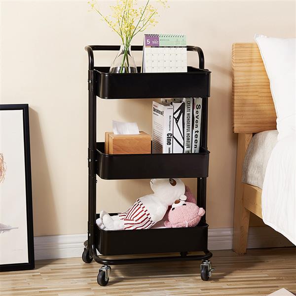 3-Tier Home Kitchen Storage Utility cart with handle-Black