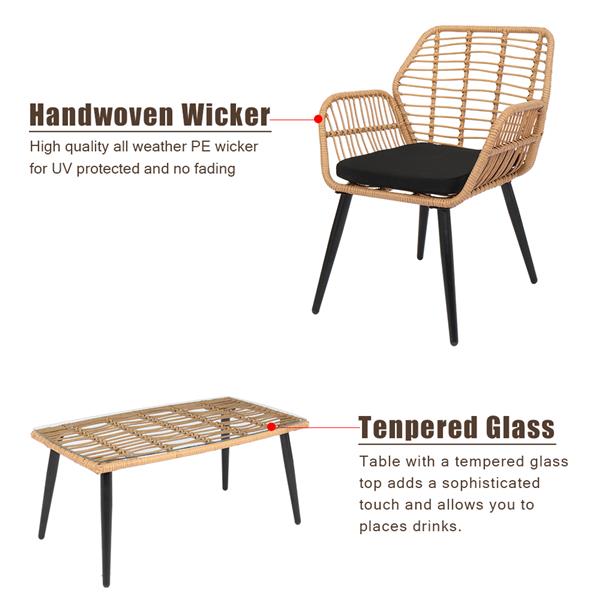 PE Steel Outdoor Wicker Rattan Chair Four-Piece Patio Furniture Set Yellow 
