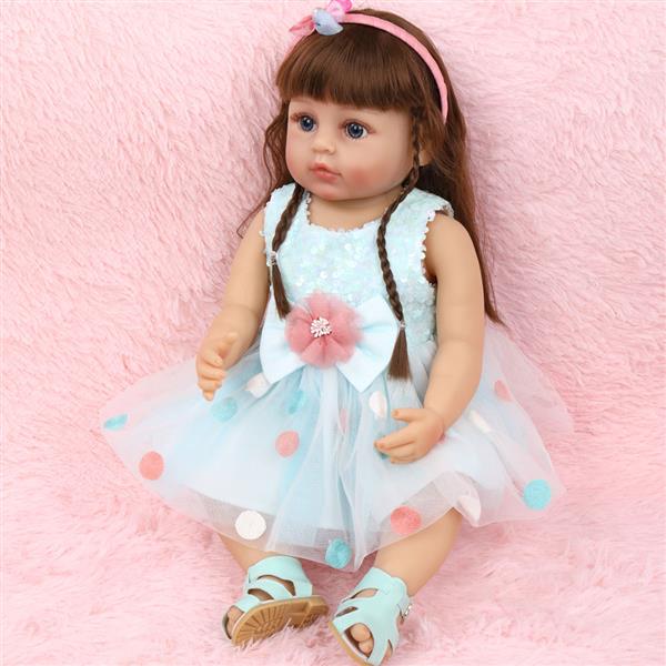 All-Plastic Simulation Doll: 22 Inches Cute Blue Polka Dot Skirt
