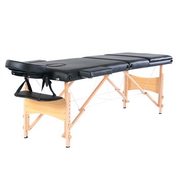 84\\" 3 Sections Folding Portable Beech Leg Beauty Massage Table 60CM Wide Adjustable Height Black 