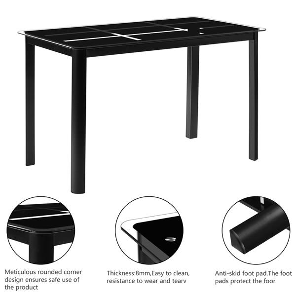 Rectangle Tempered Glass Dining Table with Nine Block Box Pattern Black