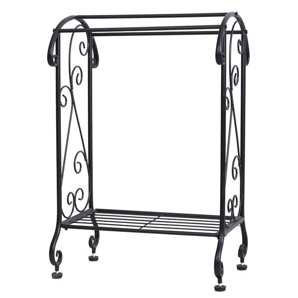 Metal Free Standing Towel Rack Stand with Shelf, Black