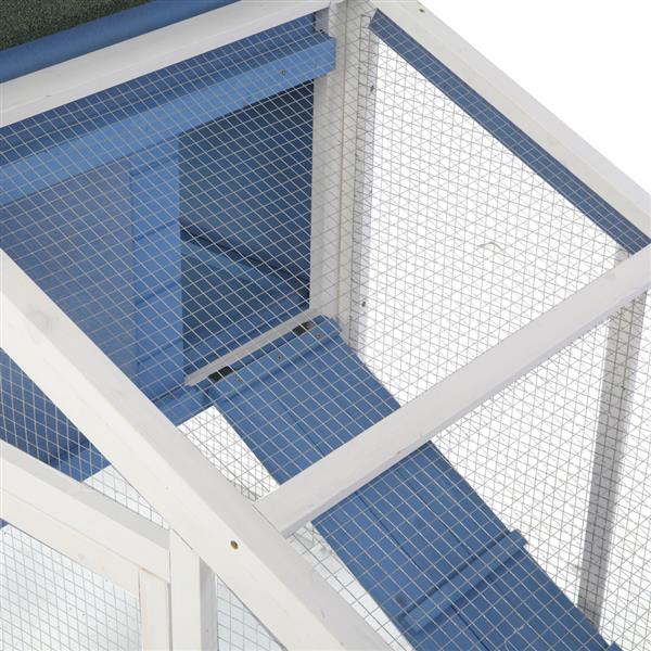 69" Wooden Chicken Hutch Hen Coop Habitat Pigeon House with Egg Case & Tray & Running Cage Blue Part B