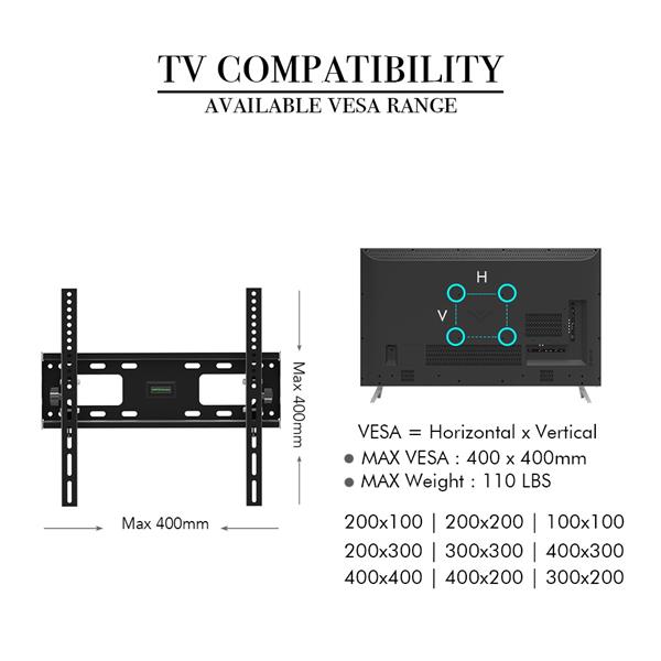 TMW400 32-65" Flat Tilting TV Wall Mount  with Spirit Level