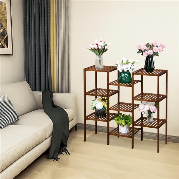100% Bamboo High-grade Plant Shelf Multi-Functional 9-layer Shelf Flower Pot Shelf Display Shelf 96 * 90 * 33cm-Dark Brown