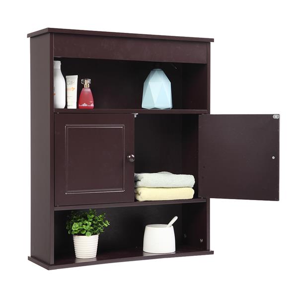 Two-door Bathroom Cabinet with Upper and Lower Layers Brown