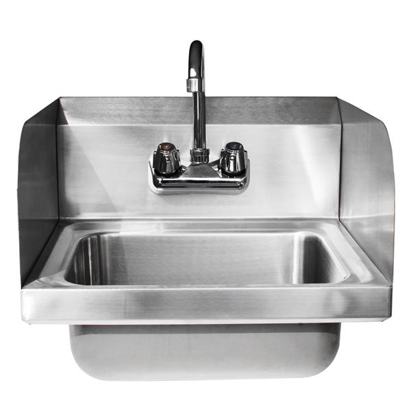 17" Commercial Stainless Steel Wall-mounted Hand Sink with Side Splashes Silver