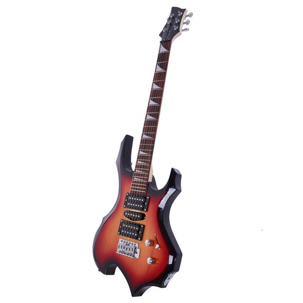 Novice Flame Shaped Electric Guitar HSH Pickup   Bag   Strap   Paddle   Rocker   Cable   Wrench Tool Sunset Color