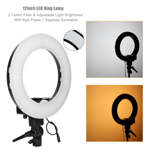 14Inch LED Ring Video 3200K/5500K Dimmable Fill Light 2M Folding Lamp Holder US 100-240V