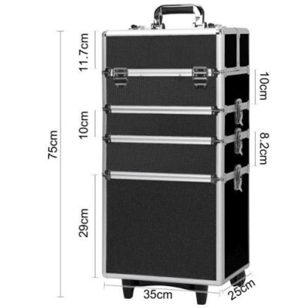 4-in-1 Draw-bar Style Interchangeable Aluminum Rolling Makeup Case Black