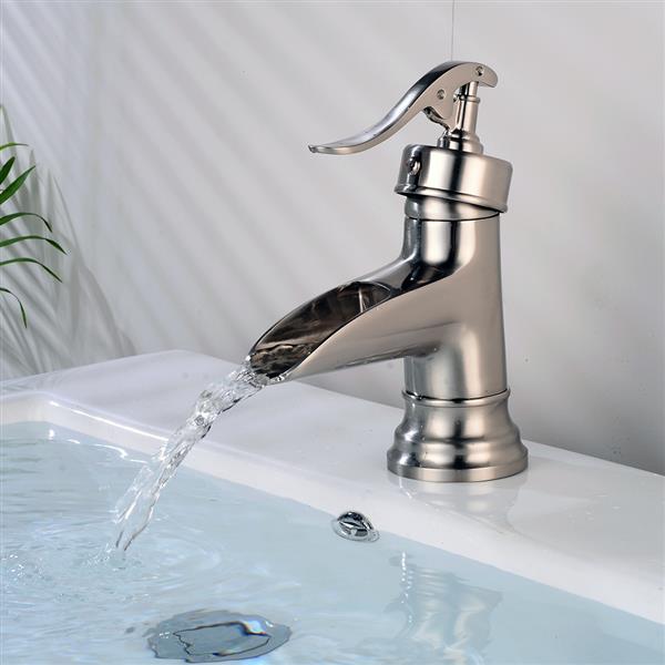 Classic Brushed Waterfall Bathroom Basin Faucet Sink Mixer Tap Silver