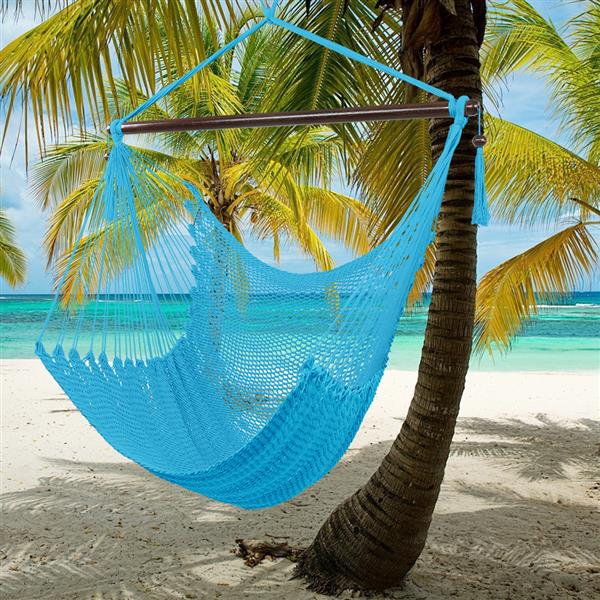 Caribbean Large Hammock Chair Swing Seat Hanging Chair with Tassels Light Blue