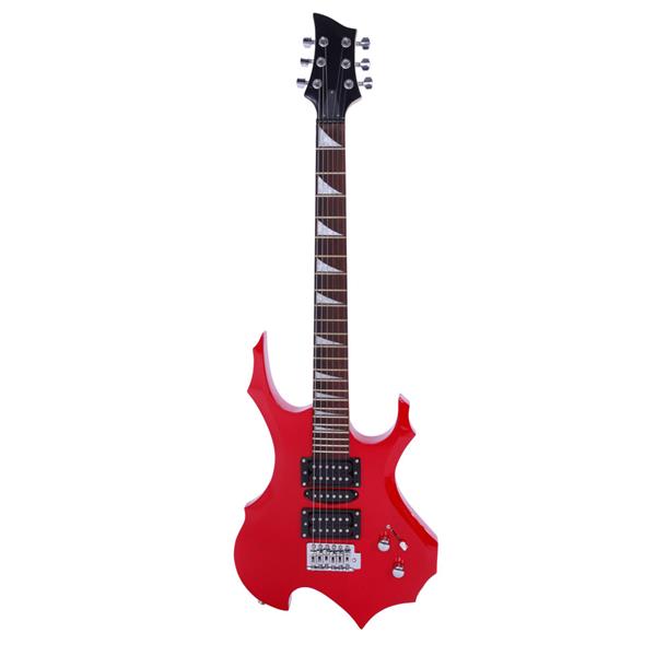 Novice Flame Shaped Electric Guitar HSH Pickup   Bag   Strap   Paddle   Rocker   Cable   Wrench Tool Red