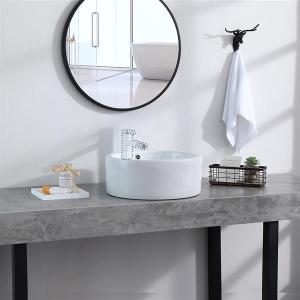 Bathroom Above Counter Round Style Ceramic Vessel Vanity Sink Art Basin - White Porcelain - with Pop Up Drain Stopper