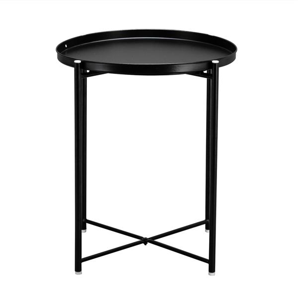 Round Metal Countertop And Cross Base Wrought Iron Living Room Side Table Black
