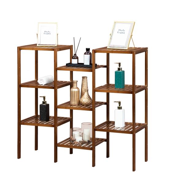 100% Bamboo High-grade Plant Shelf Multi-Functional 9-layer Shelf Flower Pot Shelf Display Shelf 96 * 90 * 33cm-Dark Brown