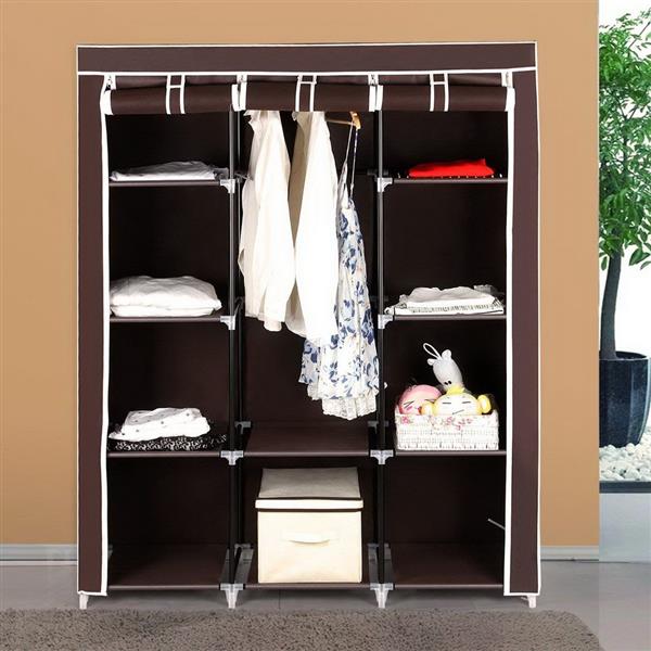 67" Portable Closet Organizer Wardrobe Storage Organizer with 10 Shelves Quick and Easy to Assemble Extra Space Dark Brown 