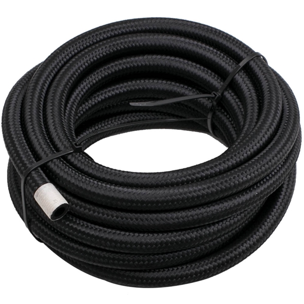 20 ft Black Nylon Stainless Steel Braided Fuel Line + 6AN Hose End Adaptor