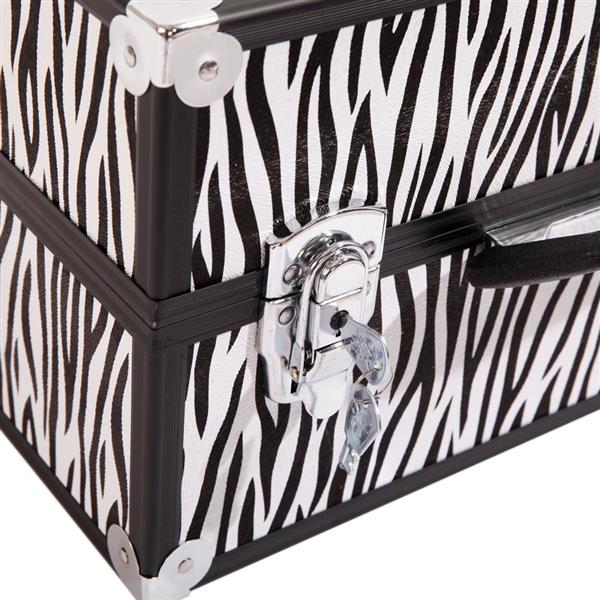 SM-2083 Aluminum Alloy Makeup Train Case Jewelry Box Organizer White Zebra Stripe
