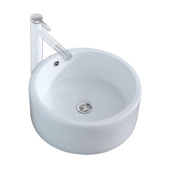Bathroom Above Counter Round Style Ceramic Vessel Vanity Sink Art Basin - White Porcelain - with Pop Up Drain Stopper