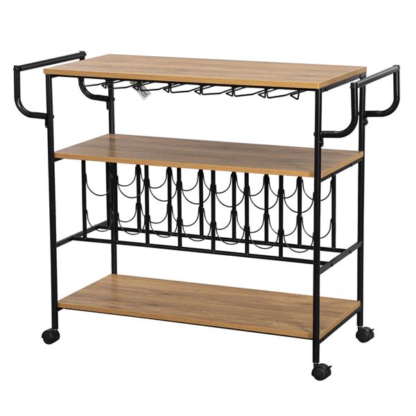 Industrial Wine Rack Cart Kitchen Rolling Storage Bar Wood Table Serving Trolley