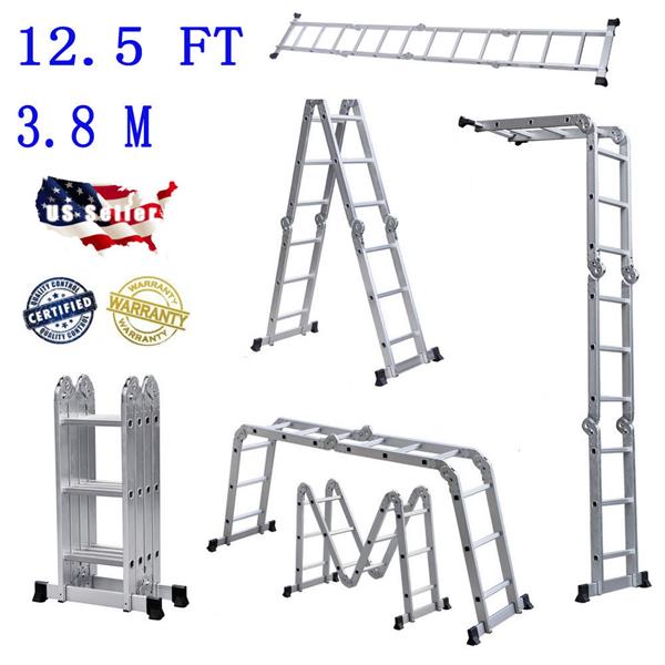 Practical 12-Step Joints Aluminum Folding Ladder Silver（Do Not Sell on Amazon）
