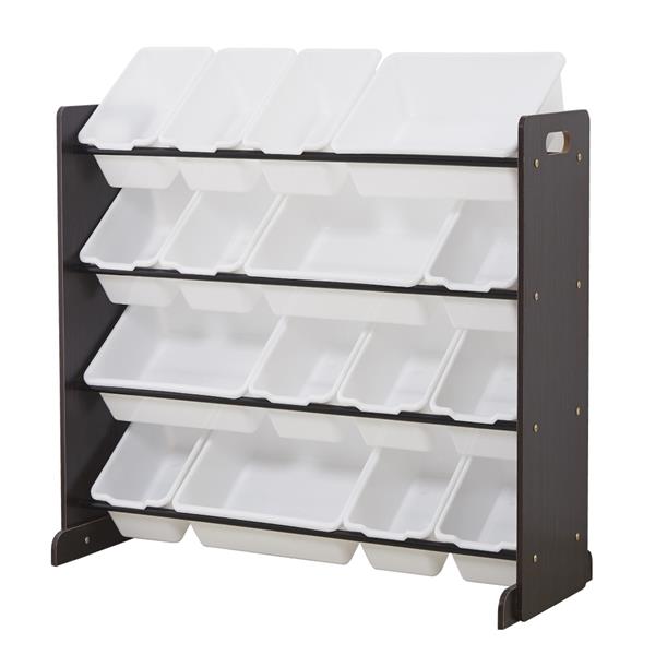 Wooden Kids' Toy Storage Organizer with 16 Plastic Bins,X-Large, Espresso / White