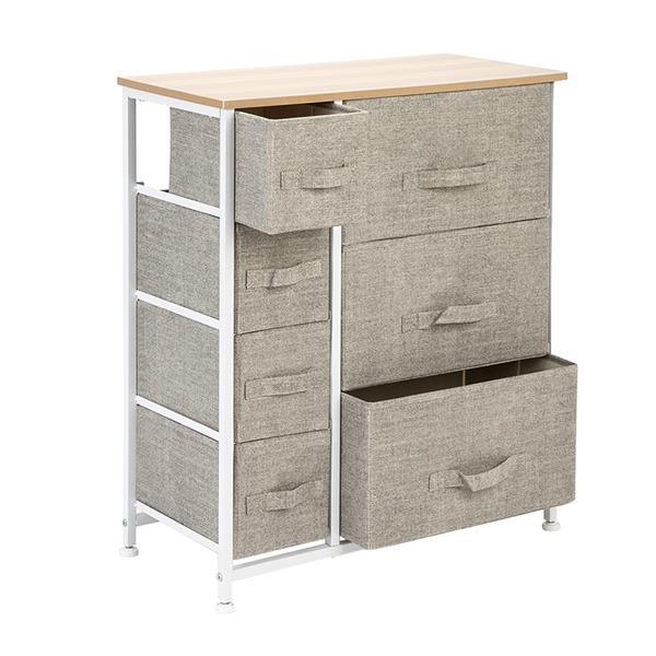 Dresser with 7 Drawers - Furniture Storage Tower Unit for Bedroom, Hallway, Closet, Office Organization - Steel Frame, Wood Top, Easy Pull Fabric Bins, Linen / Natural
