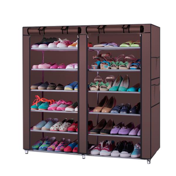 6-Row 2-Line 12 Lattices Non-woven Fabric Shoe Rack Coffee