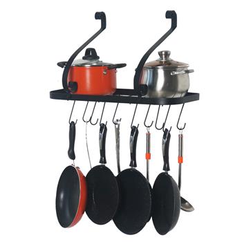 Wall Mount Pot Pan Rack with 10 Hooks（Black）