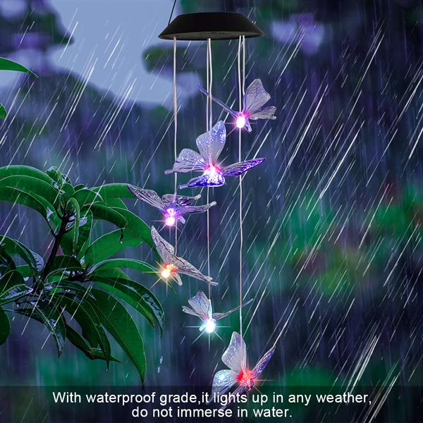 2V 40maH Solar Intelligent Light Control Design and Color Shell Butterfly Wind Chime Corridor Decoration Pendant 6 F5 Lamp Beads Black Solar Panel Colorful Light