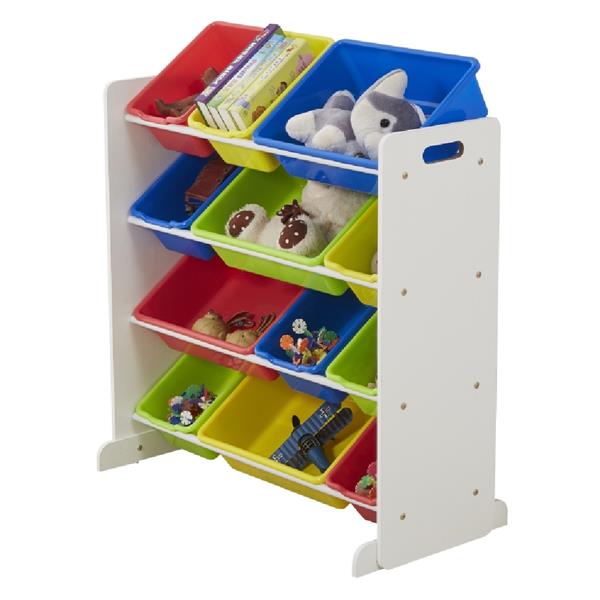 Kids' Toy Storage Organizer with 12 Plastic Bins, White / Primary