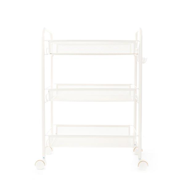 Exquisite Honeycomb Net Three Tiers Storage Cart with Hook Ivory White