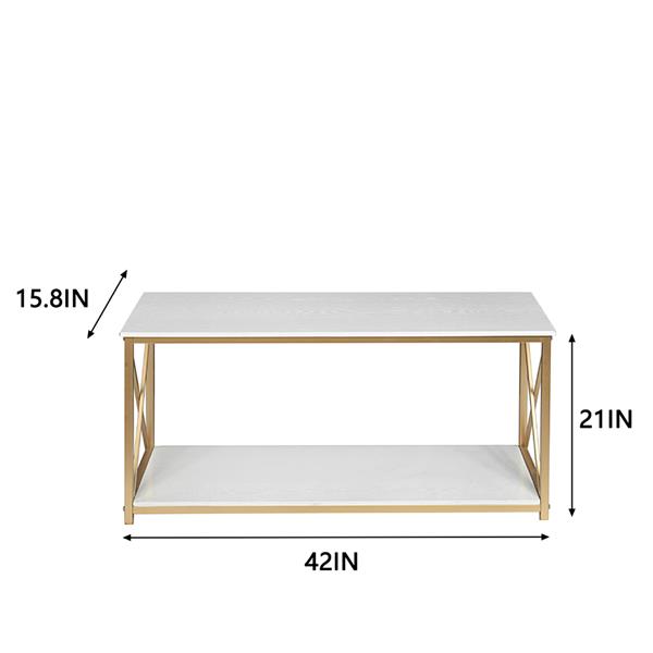 2-Tier Console Table, Gold Sofa Entry Table with Faux Marble Top and Gold Metal Frame for Home
