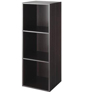 3-Tier Organizer Wood Bookshelf Open Shelf Bookcase , 3 Cubes Storage Shelf , Dark Brown