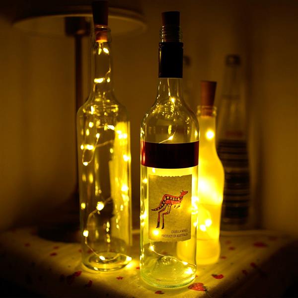 2m 20 LED Mini Bottle Stopper Lamp String Bar Decoration String Light Warm White Light Earth Yellow