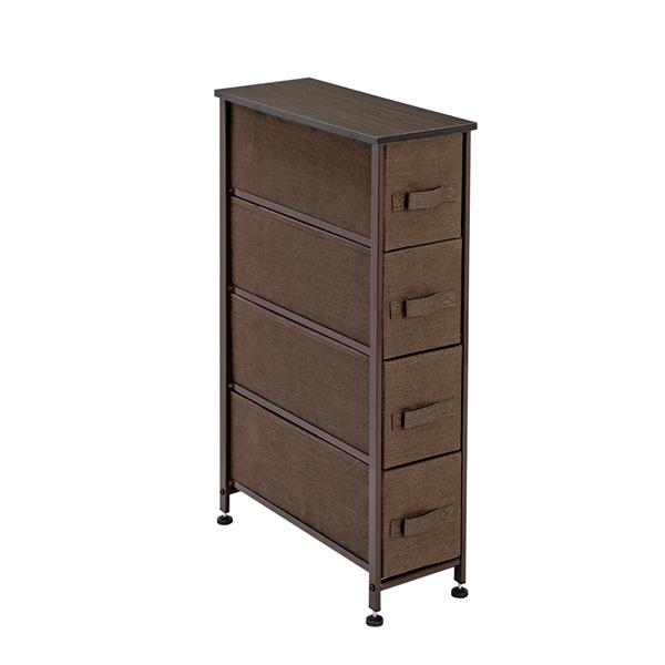 Narrow Dresser, Vertical Storage Unit With 4 Fabric Drawers, Metal Frame, Slim Storage Tower, 7.9" Width, For Living Room, Kitchen, Small Space, Gap, Brown