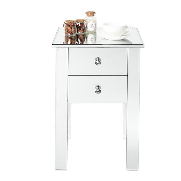 Modern and Contemporary Mirrored 2-Drawers Nightstand Bedside Table Silver