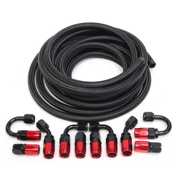 6AN 20-Foot Universal Black Fuel Pipe   10 Red and Black Connectors