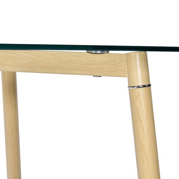 Simple Wood Grain Table Leg & Transparent Tempered Glass Dinner Table