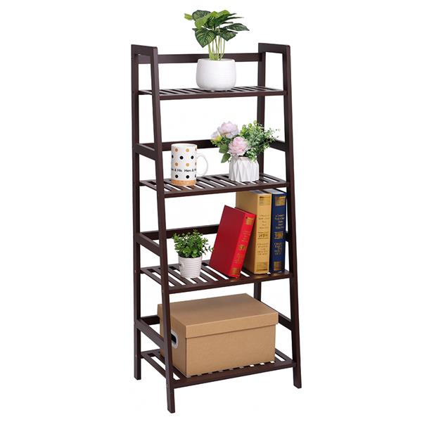 100% Bamboo Bookshelf, Multi - Functional Adjustable 4-Layer Shelf, Can Be Used In Living Room, Study, Bedroom, Etc., 48*32*115cm Dark Brown