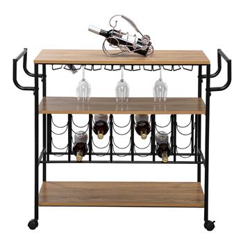 Industrial Wine Rack Cart Kitchen Rolling Storage Bar Wood Table Serving Trolley