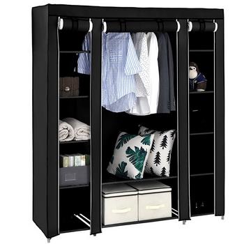 69\\" Portable Clothes Closet Wardrobe Storage Organizer with Non-Woven Fabric Quick and Easy to Assemble Extra Strong and Durable Black 