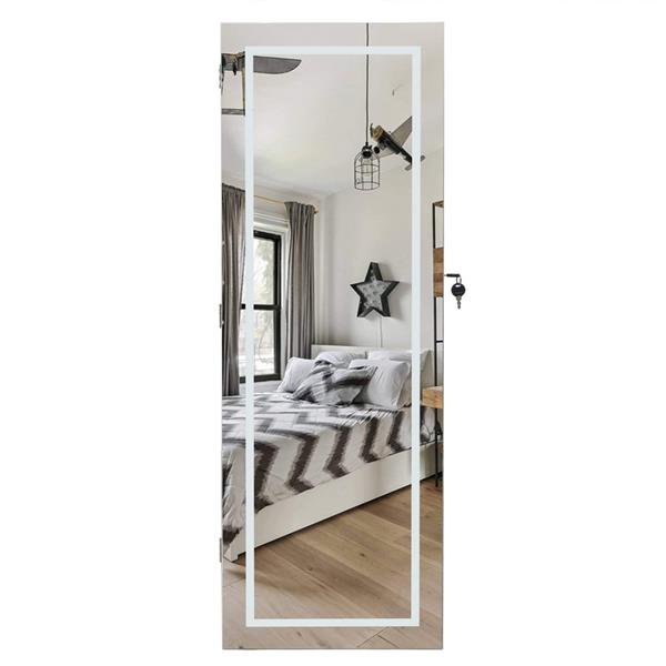 Full Mirror Wooden Wall Mounted 4-Layer Shelf With Inner Mirror 3-Color LED Light Jewelry Storage Mirror Cabinet - White