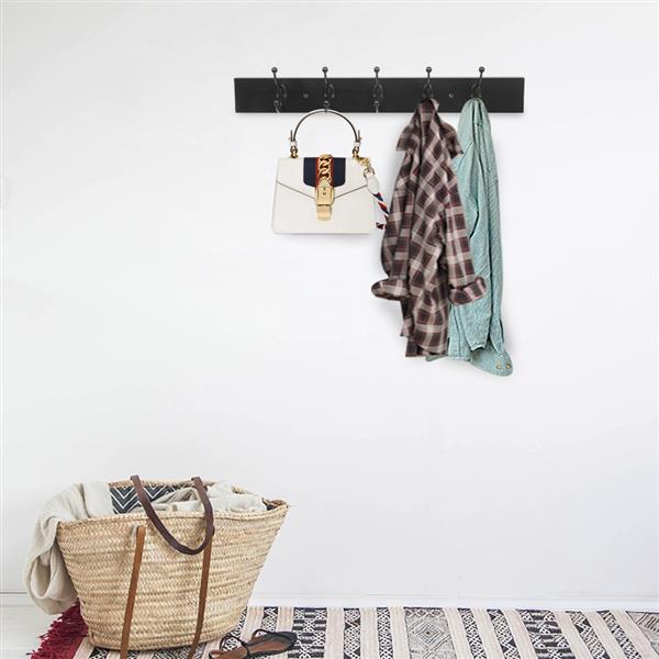 Wall-Mounted Farmhouse Coat Rack, 5 Standard Hooks,Black