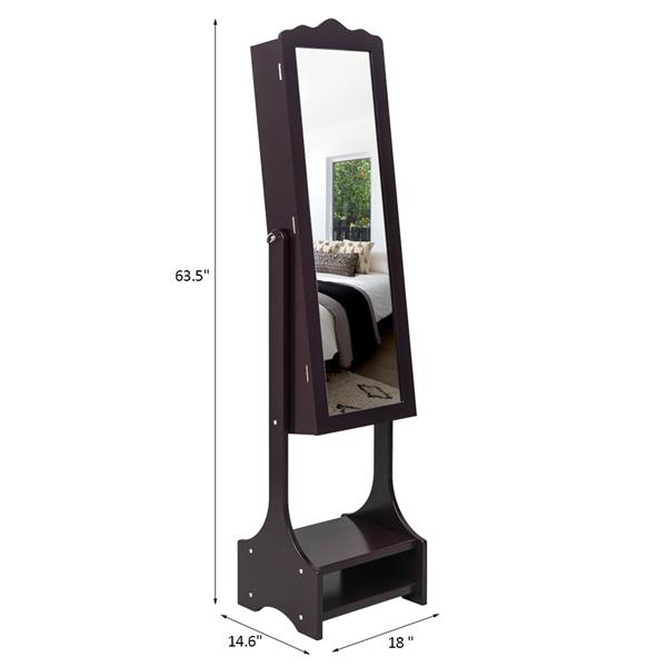 Non Full Mirror Wooden Floor Standing 3-Layer Shelf With Inner Mirror 2 Drawers 17 Cosmetic Brush Holders With Panel 95 Warm LED Lamp With Jewelry Storage Adjustable Mirror Cabinet - Dark Brown