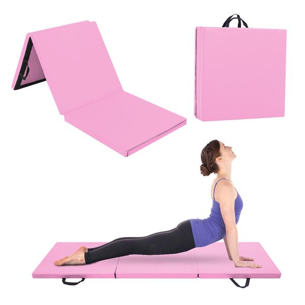 6'x2'x2" Tri-fold Gymnastics Yoga Mat with Hand Buckle Pink