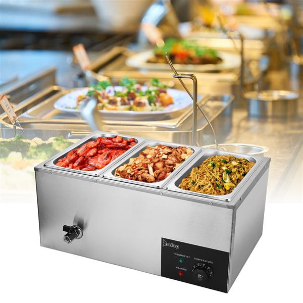 XTC1P-1/3 110V 600W 6.9QT/6.5L 3 Cells Bain Marie Food Warmer