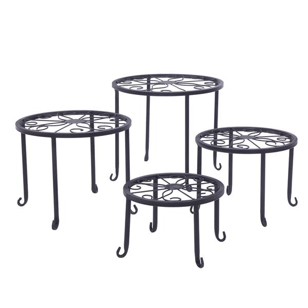 4 Plant Shelves with 4-1 Round Pattern in Black Baking Paint