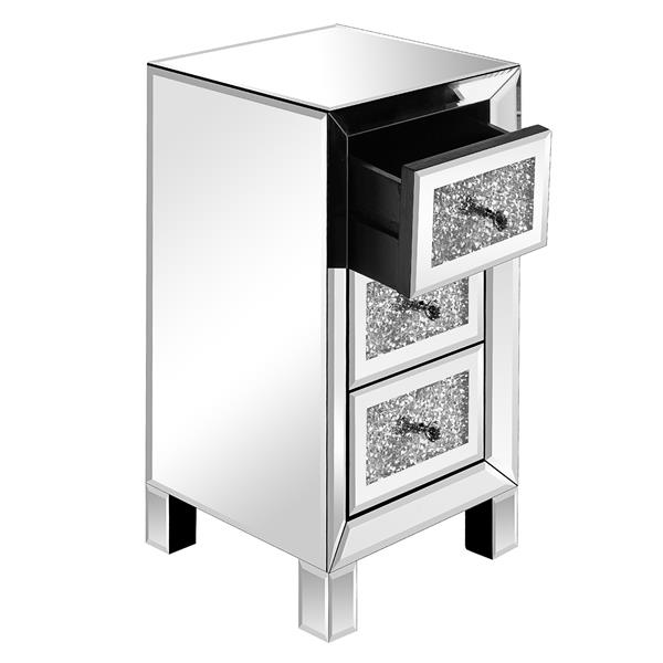 Modern and Contemporary Mirror Surface With Diamond 3-Drawers Nightstand Bedside Table